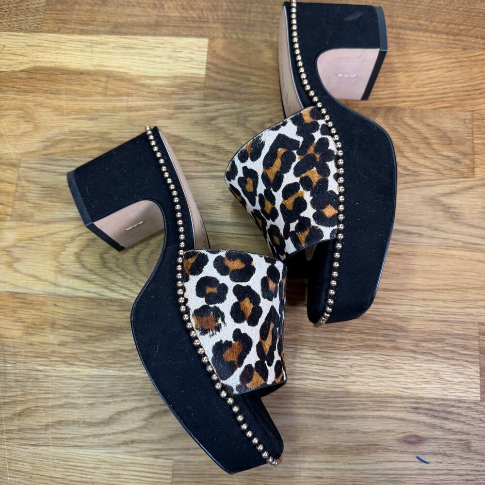Gianni Bini Womens 6 Calfhair Leopard Platforms Sandals Studded Block Heels Shoe - Picture 8 of 11